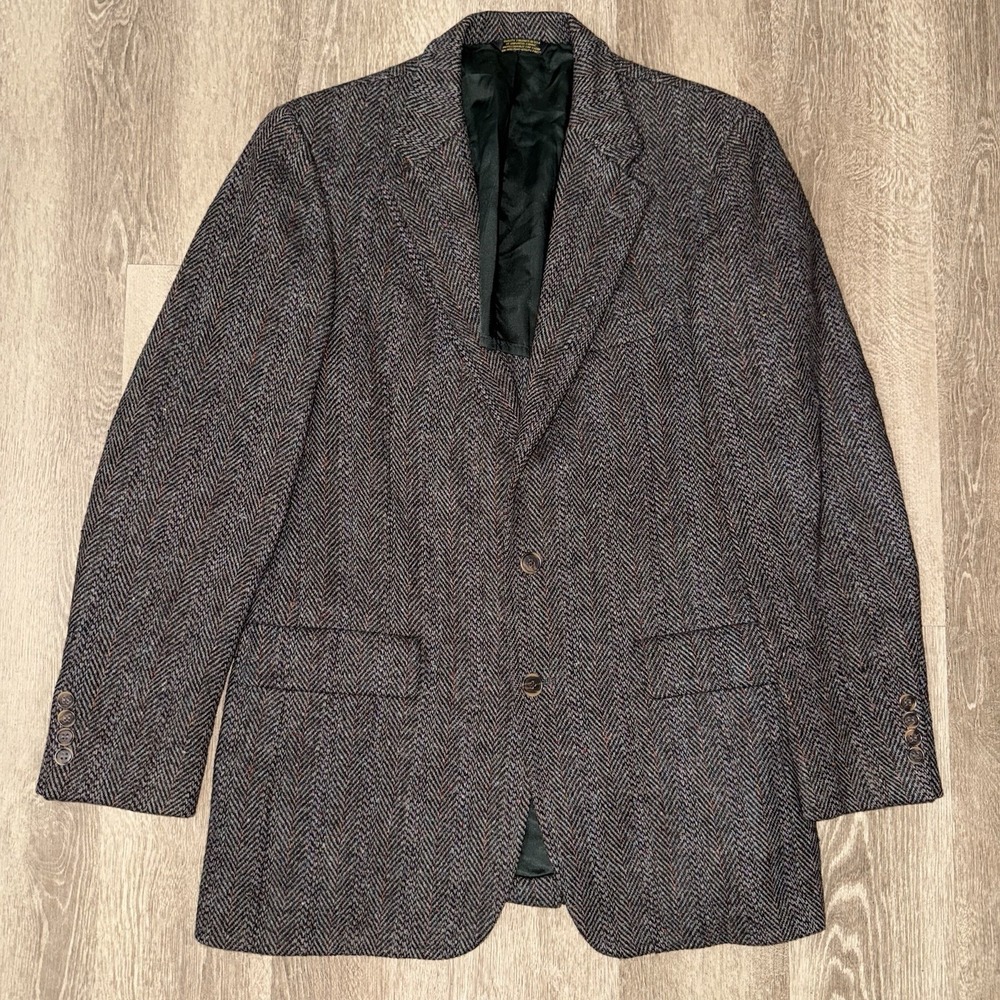 Harris Tweed Scottish Wool Herringbone 2 Button Blazer Men's 42R Quarter Lined